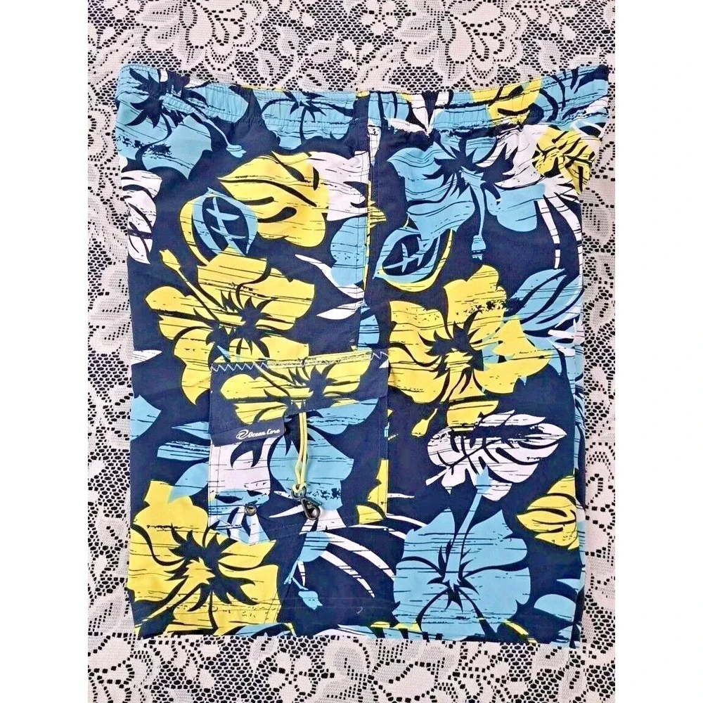 Ocean Core Swim Trunks Men's L Geometric Print‎ Board Shorts Drawstring  Pocket